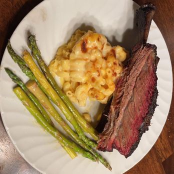 Porky's Belly BBQ - asparagus and macaroni - Barbeque Near Me - Montgomery, Texas