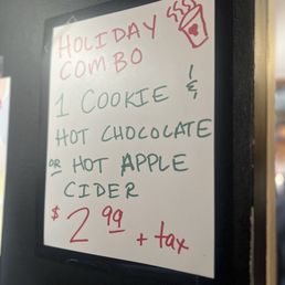 Holiday combo! A cookie and a drink for $2.99 plus tax Holiday combo! A cookie and a drink for $2.99 plus tax