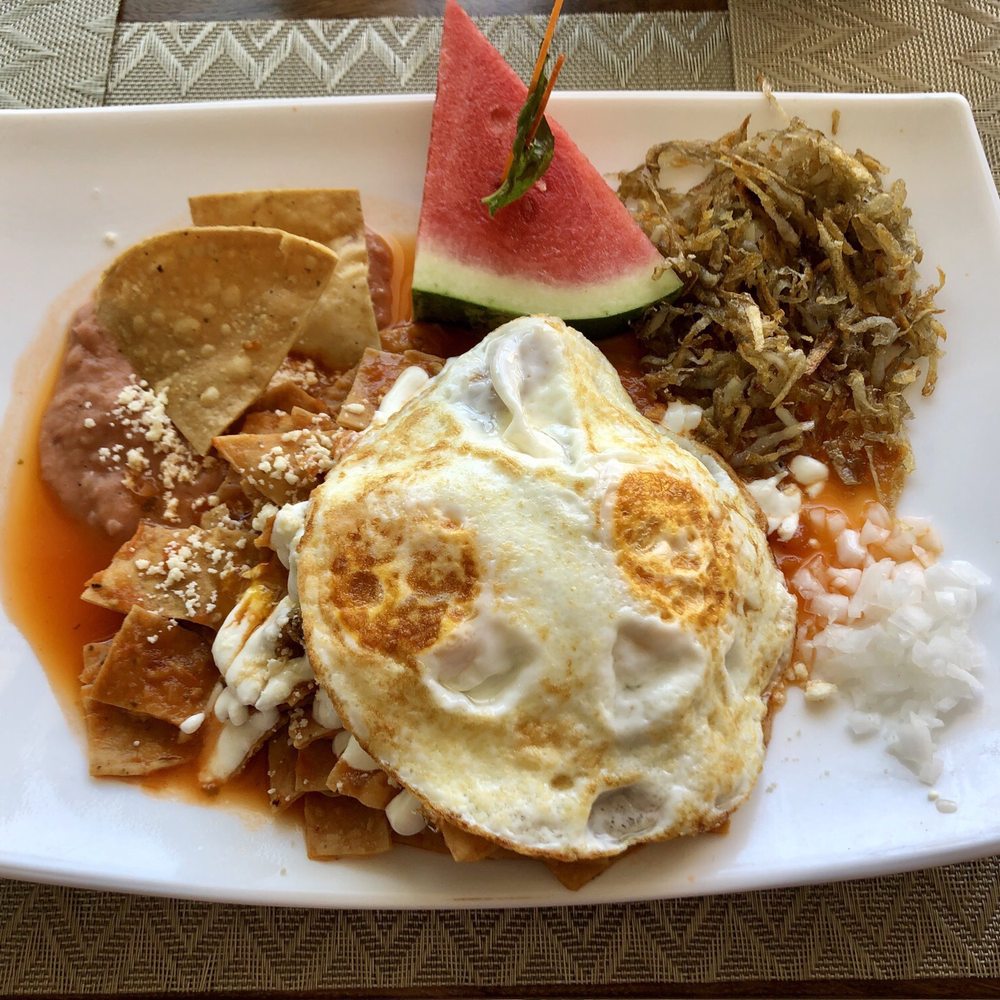 Coexistbistro - Chilaquiles with red sauce + eggs + chicken - VN - Seafood Near Me - Puerto Vallarta, JAL Coexistbistro - Chilaquiles with red sauce + eggs + chicken - VN - Seafood Near Me - Puerto Vallarta, JAL