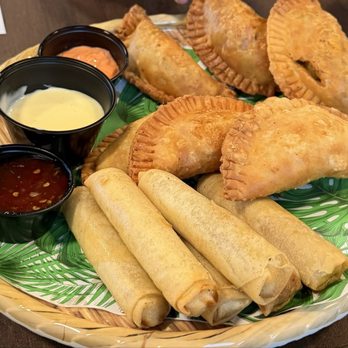 The Patio at the Surf - Chicken and Beef Empanadas and Pork Lumpia with Sauces - Breakfast & Brunch Near Me - Surf City, North Carolina The Patio at the Surf - Chicken and Beef Empanadas and Pork Lumpia with Sauces - Breakfast & Brunch Near Me - Surf City, North Carolina