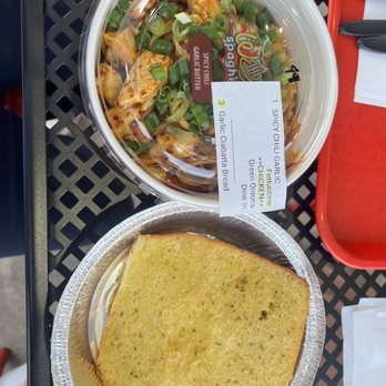 Wow Spaghetti - Spicy chili garlic with ciabatta bread - Fast Food Near Me - Westminster, California
