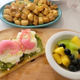 Definitely get the avocado toast!! It comes with fruit. A side of their potatoes is a must! Definitely get the avocado toast!! It comes with fruit. A side of their potatoes is a must!