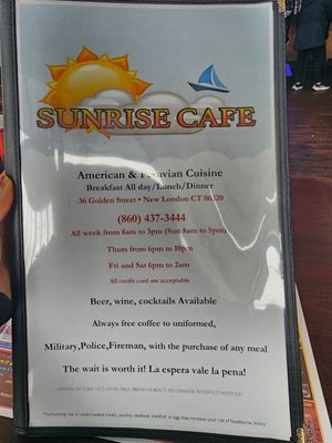 Menu photo 2 Sunrise Cafe New London, CT Menu photo 2 Sunrise Cafe New London, CT