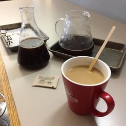 I stopped by before work and yes I did drink all of this coffee. This is their signature red bag (I can't remember the name).
