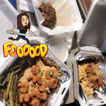 Heard Dat Kitchen - Steak topped with crawfish cream sauce and fried shrimp paired with green beans, and Mac and cheese!! - Cajun/Creole Near Me - New Orleans, Louisiana