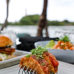 Salmon Poke Tacos: Dynamite Aïoli, Guacamole, Truffle, Eel Sauce