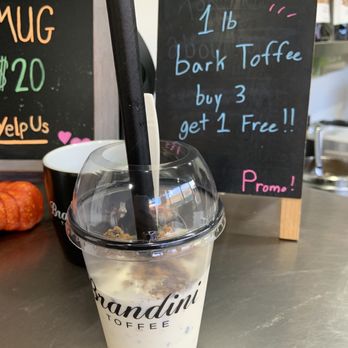 Brandini Toffee - Vanilla Toffee Shake $ 11 comparison to the coffee mug 11.18.23 - Chocolatiers & Shops Near Me - Cabazon, California