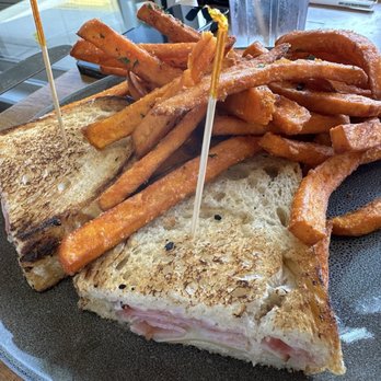 The Crema Cafe - CROQUE MONSIEUR 14.80 Maple ham, gruyère, béchamel on grilled sourdough Add fried egg. for $1.12 - Bakeries Near Me - Seal Beach, California