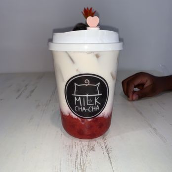Milk Cha-Cha - Strawberry Milk Swirl with Strawberry Popping Boba - Bubble Tea Near Me - Charlotte, North Carolina