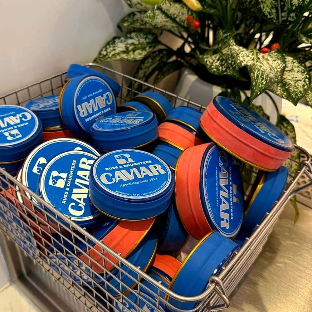 Russ & Daughters - Basket of Caviar tins - 1/17/2026 - Bagels Near Me - New York, New York