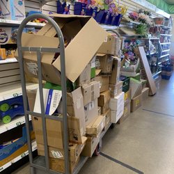 Dollar Tree - Another huge set of boxes lining and I away blocking everything behind it in the garden section