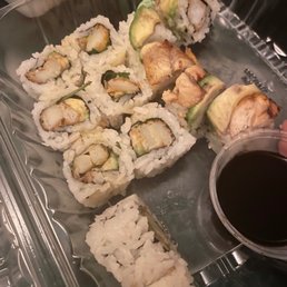 A green diamond roll and dragon "speciality" roll. I would not currently recommend this place for sushi. A green diamond roll and dragon "speciality" roll. I would not currently recommend this place for sushi.