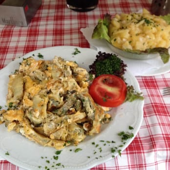 Stäffele - Pan-friend maultaschen with egg, and a side of potato salad in the background. - Swabian Near Me - Stuttgart, BW