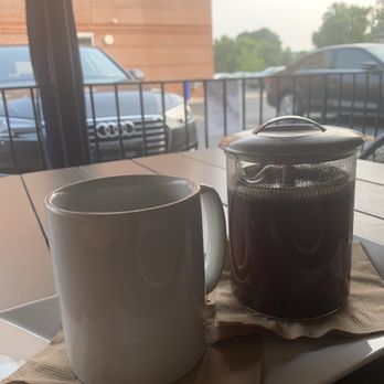 Harvest Bar + Kitchen - The cutest one person French press. The coffee was delicious and smelled so good too! - Pizza Near Me - Columbus, Ohio