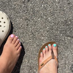 Pedicure turquoise( done by Peter) and pink (done by Tom)