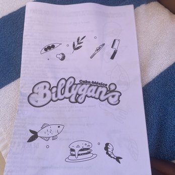 Billygan's - Front of menu - Mexican Near Me - Cabo San Lucas, BCS