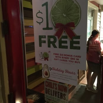 Chili's - How hard is it to take a sign down from the door? Said that they don't honor it bc the promotion is past. It's 2016. :( - Bars Near Me - Cordova, Tennessee Chili's - How hard is it to take a sign down from the door? Said that they don't honor it bc the promotion is past. It's 2016. :( - Bars Near Me - Cordova, Tennessee