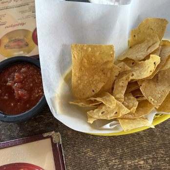 Maria's Mexican Restaurant - Salsa and cold homemade chips. Powder heat, with red chili flakes. Needed "fresh" Serranos or jalapeños & cilantro. - Mexican Near Me - Glendora, California