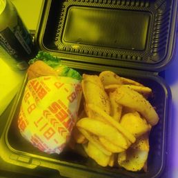 Double burger and fries Double burger and fries