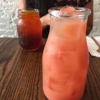 Thailicious - Fresh Lemon Thai Ice Tea (left) amazing!!!! Tropical Pink Guava Juice (right) good! - Thai Near Me - New York, New York Thailicious - Fresh Lemon Thai Ice Tea (left) amazing!!!! Tropical Pink Guava Juice (right) good! - Thai Near Me - New York, New York
