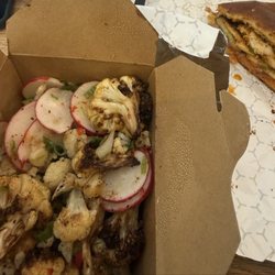 F.L.O.C. chicken sandwich, Breakfast, Lunch, Dinner, Salad, Eggs - Crispy Cauliflower