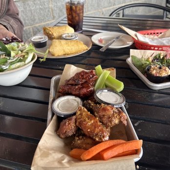 Doc’s Porchside - Smoked wings with parmesan garlic and BBQ, fried green tomatoes and buffalo chicken wrap. - New American Near Me - Augusta, Georgia