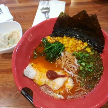 JINYA Ramen Bar - Baton Rouge - Spicy Chicken Ramen with Chicken wonton, corn, and seaweed added. - Ramen Near Me - Baton Rouge, Louisiana JINYA Ramen Bar - Baton Rouge - Spicy Chicken Ramen with Chicken wonton, corn, and seaweed added. - Ramen Near Me - Baton Rouge, Louisiana