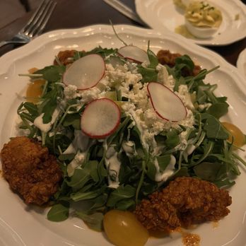 Succotash Prime - Fried Green Tomato Salad with fried oysters - Southern Near Me - Washington, DC, District of Columbia Succotash Prime - Fried Green Tomato Salad with fried oysters - Southern Near Me - Washington, DC, District of Columbia