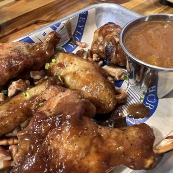 Treylor Park - PB& J wings with house made peach chutney - New American Near Me - Savannah, Georgia Treylor Park - PB& J wings with house made peach chutney - New American Near Me - Savannah, Georgia