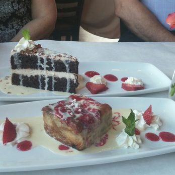 Q Restaurant - Now this is dessert! Chocolate mascarpone cake and banana bread pudding. - Asian Fusion Near Me - Lemont, Illinois