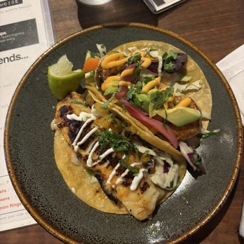 Eureka! - Al Pastor Fish Tacos Blackened Shrimp Tacos (LF) - American Near Me - Austin, Texas Eureka! - Al Pastor Fish Tacos Blackened Shrimp Tacos (LF) - American Near Me - Austin, Texas