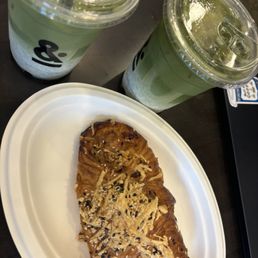 Lavender Matcha Matte, Matcha Latte, Pizza Croissant Lavender Matcha Matte, Matcha Latte, Pizza Croissant