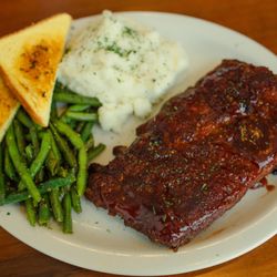 Golden Hop Saloon - Rib dinner with mashed potatoes, green beans, and Texas toast.