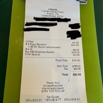 Libelula - Receipt - Breakfast & Brunch Near Me - Fresno, California Libelula - Receipt - Breakfast & Brunch Near Me - Fresno, California