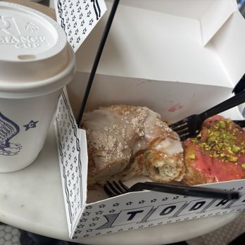 Parlor Doughnuts - Raspberry pistachio, latte, sandy beach - Donuts Near Me - Evansville, Indiana