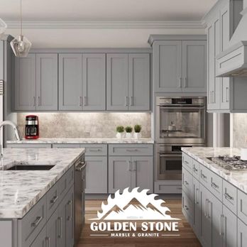 Golden Stone Granite & Marble - Gray shaker cabinets with Quartzite countertop. - Cabinetry Near Me - Laplace, Louisiana Golden Stone Granite & Marble - Gray shaker cabinets with Quartzite countertop. - Cabinetry Near Me - Laplace, Louisiana