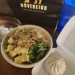 Hawaiian tuna bowl and pork bao bun Hawaiian tuna bowl and pork bao bun