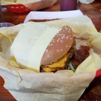 Hodad's - Top view of the double cheeseburger. - Burgers Near Me - San Diego, California Hodad's - Top view of the double cheeseburger. - Burgers Near Me - San Diego, California