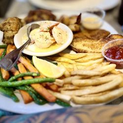 Sharky's Waterfront Grill - Broiled Platter. Fries instead of rice.
