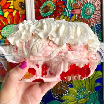 Donutz On A Stick - Strawberry shortcake donut sundae w/ strawberry cheesecake ice cream! - Desserts Near Me - Duck, North Carolina Donutz On A Stick - Strawberry shortcake donut sundae w/ strawberry cheesecake ice cream! - Desserts Near Me - Duck, North Carolina