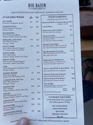 Menu photo 6 Big Basin Vineyards Santa Cruz, CA Menu photo 6 Big Basin Vineyards Santa Cruz, CA
