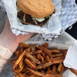 King of Creams - Vegan portobello burger, with fresh sliced potato fries