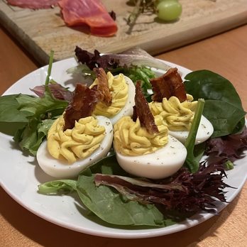 Shirt Factory - Deviled eggs with rosemary and candied bacon - Sandwiches Near Me - Medina, New York
