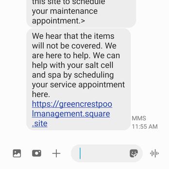 Green Crest Pool Management - This is the message they sent me. - Pool & Hot Tub Service Near Me