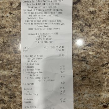 McDonald's - An ink less receipt - Burgers Near Me - Benson, Arizona McDonald's - An ink less receipt - Burgers Near Me - Benson, Arizona