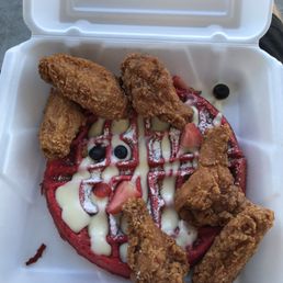Red velvet waffles and chicken