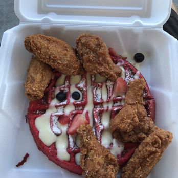 Queen’s Delight Cafe - Red velvet waffles and chicken - Cafes Near Me - Bridgeport, Connecticut