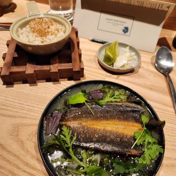 Anjin - American eel w/ sesame seed rice and pickled veggies - Japanese Near Me - Kansas City, Missouri Anjin - American eel w/ sesame seed rice and pickled veggies - Japanese Near Me - Kansas City, Missouri