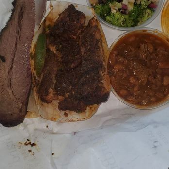 Cattleack Barbeque - Jerk rib tips, sliced brisket, apple-broccoli salad and burnt ends beans. - Barbeque Near Me - Dallas, Texas Cattleack Barbeque - Jerk rib tips, sliced brisket, apple-broccoli salad and burnt ends beans. - Barbeque Near Me - Dallas, Texas