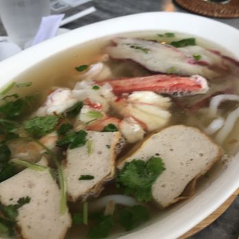 Ngon Vietnamese Kitchen - KING CRAB BANH CANH ($19) thick clear tapioca noodles in a pork broth cooked for 18 hours with shrimp, grilled ham - Vietnamese Near Me - Dallas, Texas